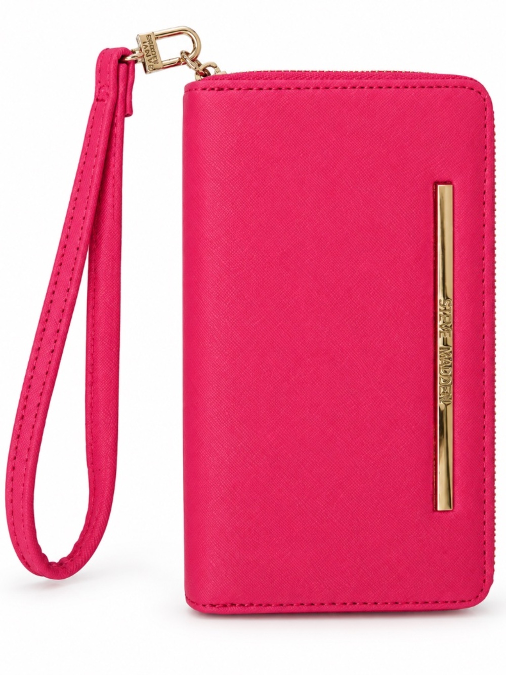 Steve Madden Hot Pink BZIPPY Zip Around Wristlet Wallet Silver NWOT - Picture 1 of 5